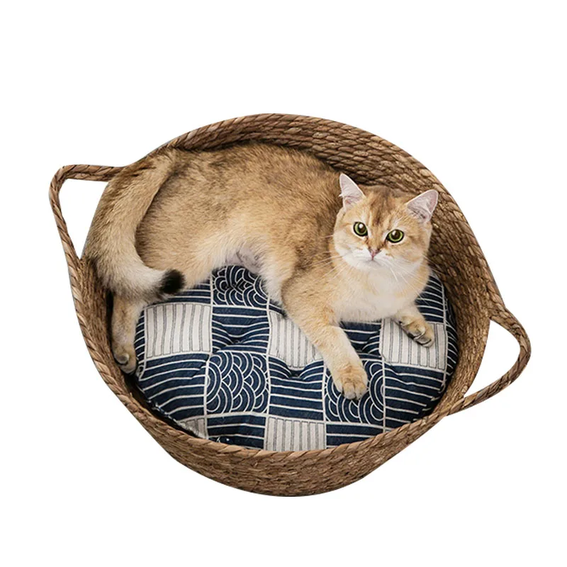 New DIY natural hand woven rattan round handcrafted indoor and outdoor pet nest cat dog bed