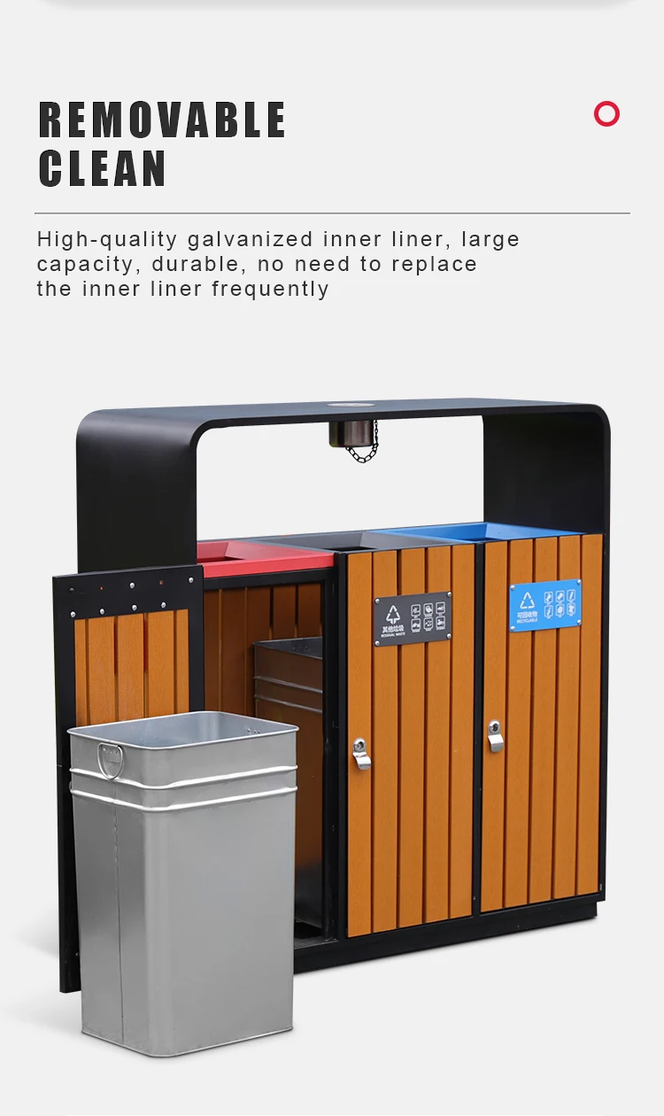 Galvanized Steel Outdoor Bins With 3 Compartment Garden Dust Bin