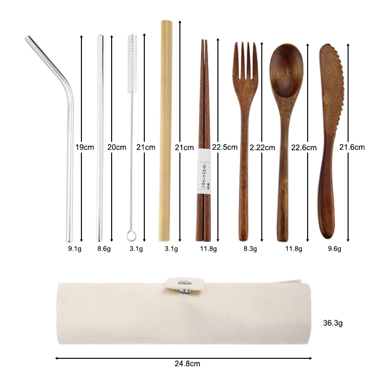 
Оптовая продажа, дорожные портативные многоразовые черные органические бамбуковые столовые приборы, набор столовых приборов в сумке 