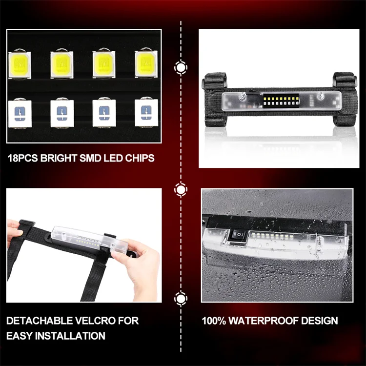 White and Red Dual Light Modes Battery Powered UTV Dome Light