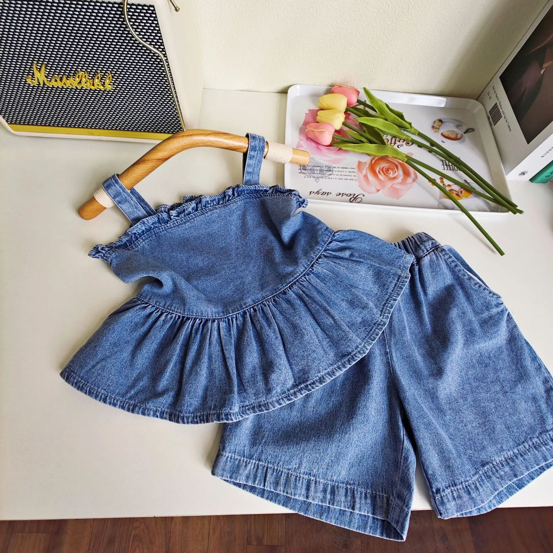 2023 Summer Hot Sale Baby Clothes Set Girl Clothes Stylish Denim Short