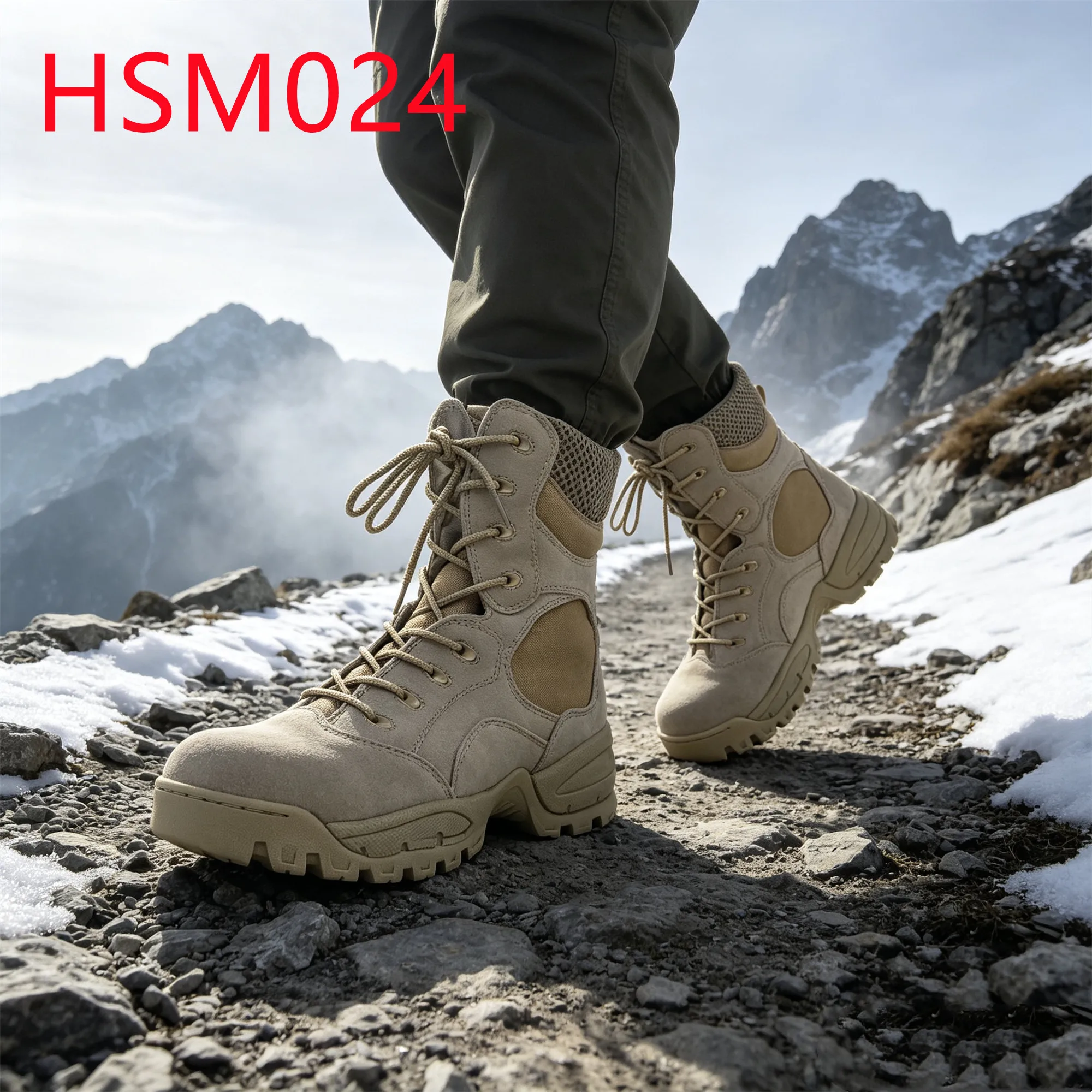 HY,Grassland Hiking Anti-shock EVA+Rubber Sole Black/tan Combat Boots Big Mesh Fabric Collar Design Versatile Desert BootsHSM024