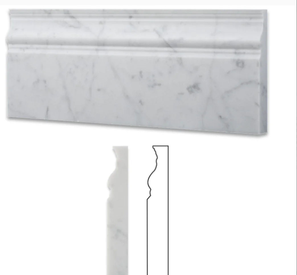 SH STONE Customized Design Carrara White Marble Skirting Board Natural White Marble Flooring Tiles