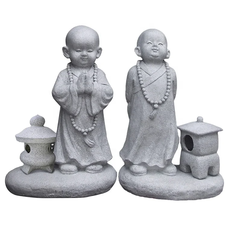 和風石小さな僧侶像彫刻かわいい笑顔小さな仏像禅の風景庭の装飾