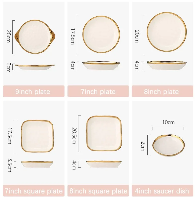 Nordic Style Luxury High Quality Ceramic Tableware Dishes and Plates Bowls Gold Rim Porcelain Dinner Set Ceramic Dinnerware Set factory