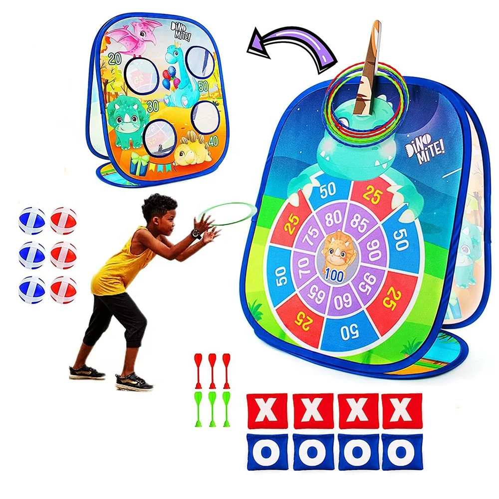 5 in 1 Bean Bag Toss Game Board Outdoor Ring Tossing Toy Dart Board Target Sticky Ball Throwing Sport Toy Indoor Tictactoe Game