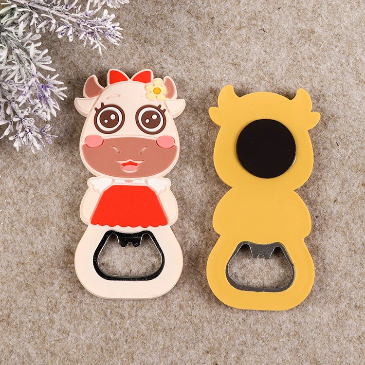 Creative Animal Cartoon PVC Keychain with Bottle Opener and Refrigerator Magnet Soft 2D Doll Customizable Logo