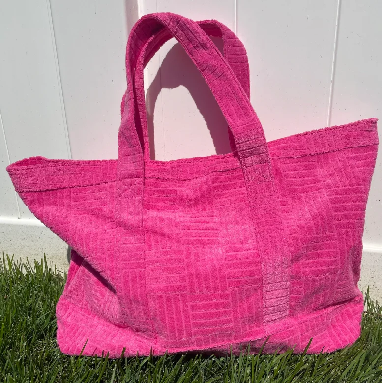 Customizable Large Personalized Initial Terry Beach Tote Bag for Women Monogrammed Shopping with Open Closure and Cotton Lining