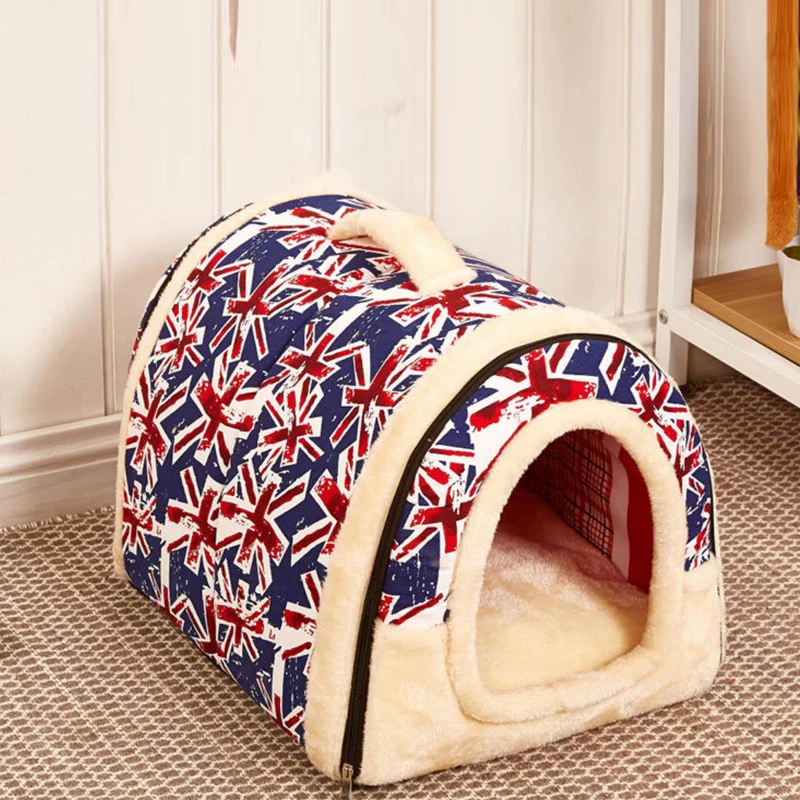 2 в 1 зимняя теплая кровать-гнездо Съемная кровать-будка для маленьких собак кошек домашних животных плюшевая кровать-будка для собак симпатичная кровать