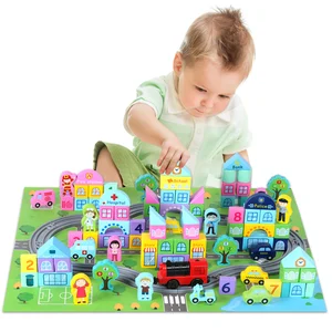 Wooden Train Track Scene Building Blocks Educational Toys 3-6 Years Old Cognitive Children Kids Gifts