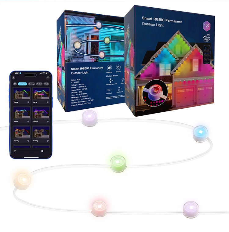 Luxfond Hot Sale Christmas Holiday Decoration Ip68 Waterproof Rgbic Led Permanent Outdoor String