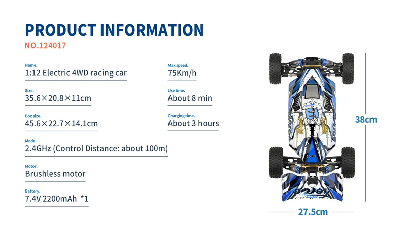 Wltoys 124017 1/12 Newest RC toy 2022 2.4G 4WD Electric Brushless High speed 75kmh Remote Control Car toy