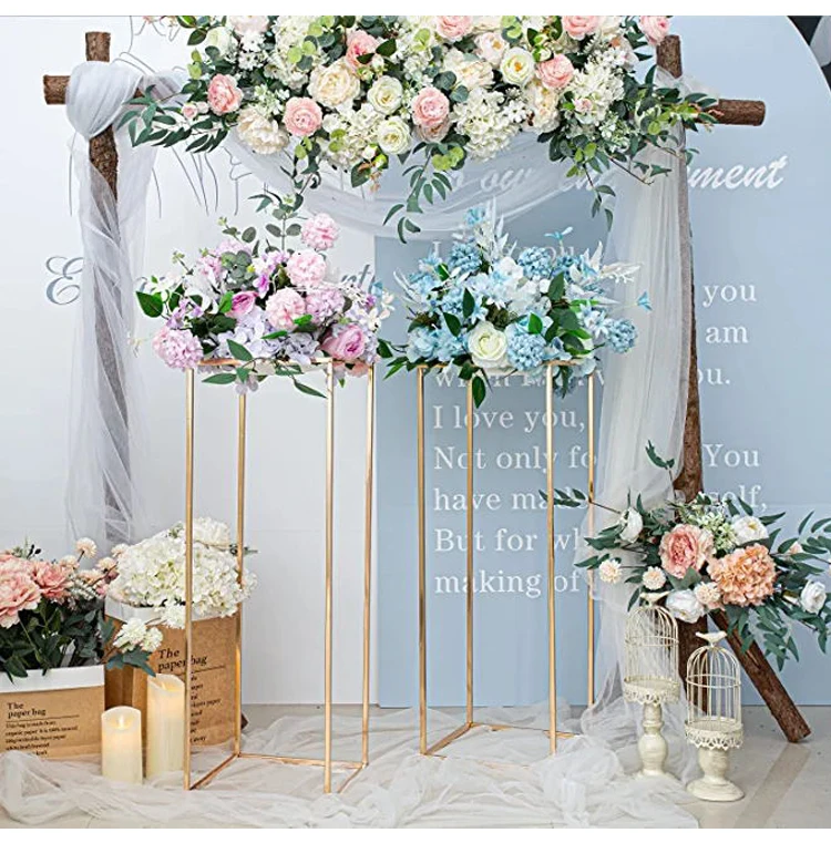 Metal Flower Floor Vase Gold Column Flower Stand For Wedding ...