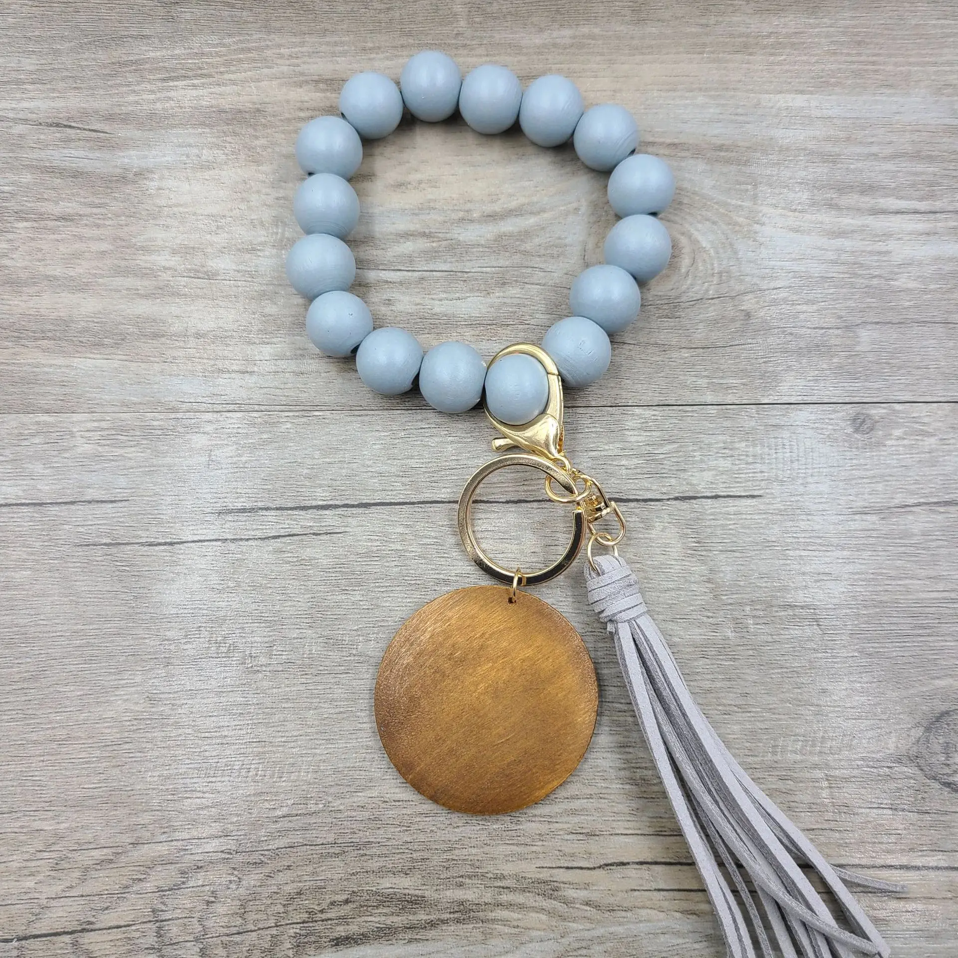 
 Новинка 2021, кольцо для ключей с монограммой, браслет на запястье, деревянный браслет с бусинами, брелок-браслет с кисточкой  