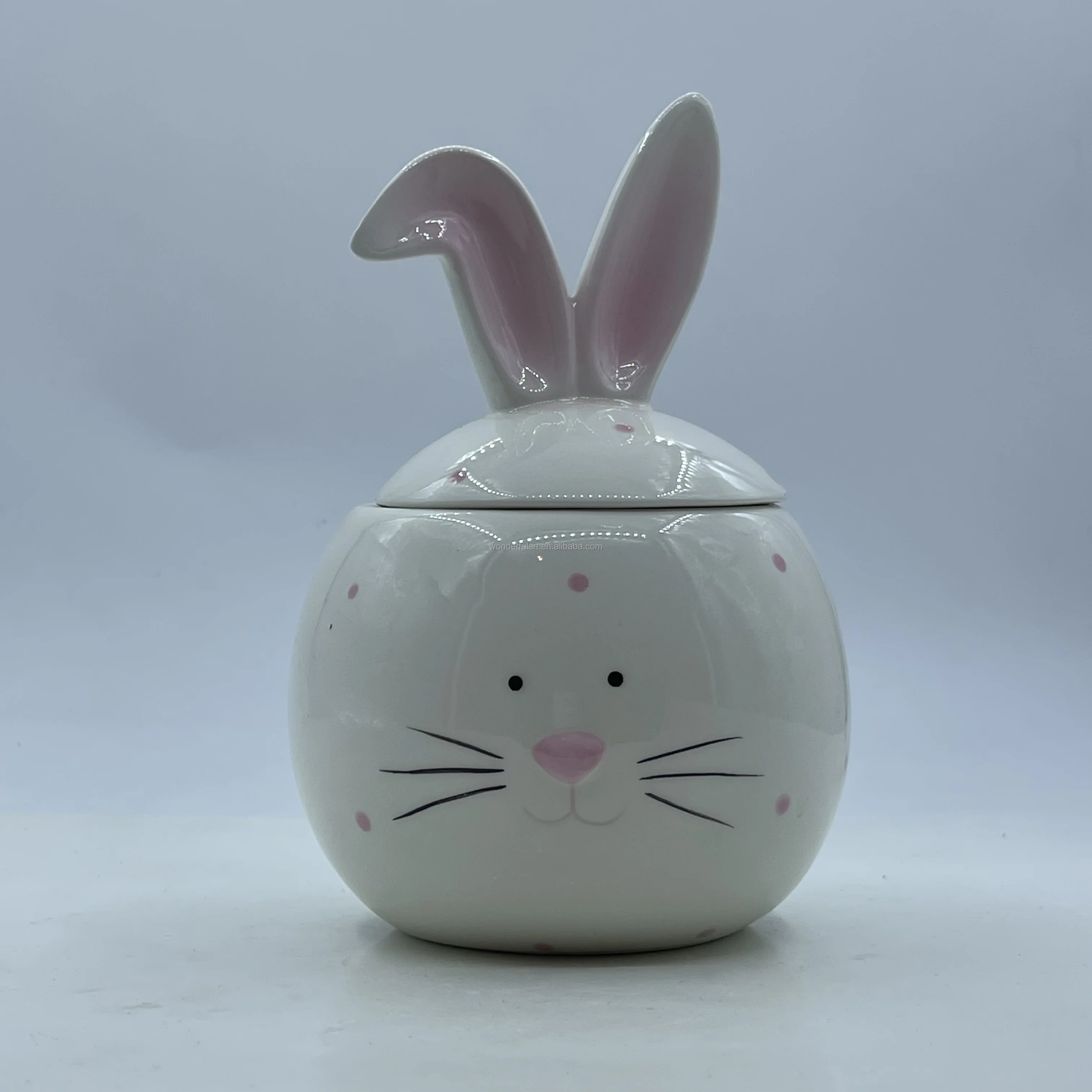 Ceramic Gift Cute Bunny Easter Style Factory Price 3D White Animal Rabbit Head Ear Food Candy Storage Jar with Lid for Homeware