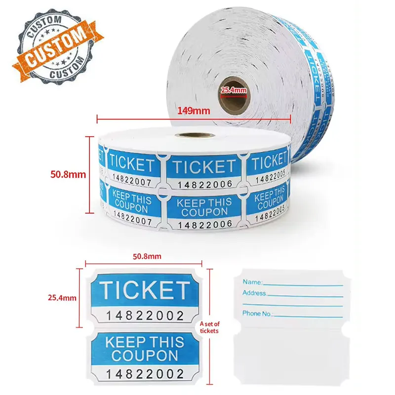 Online Flight Lottery Paper Custom Printing Coupon Tickets Raffle Arcade Prizes Roll for Fair Carnival Admission Party Carnival
