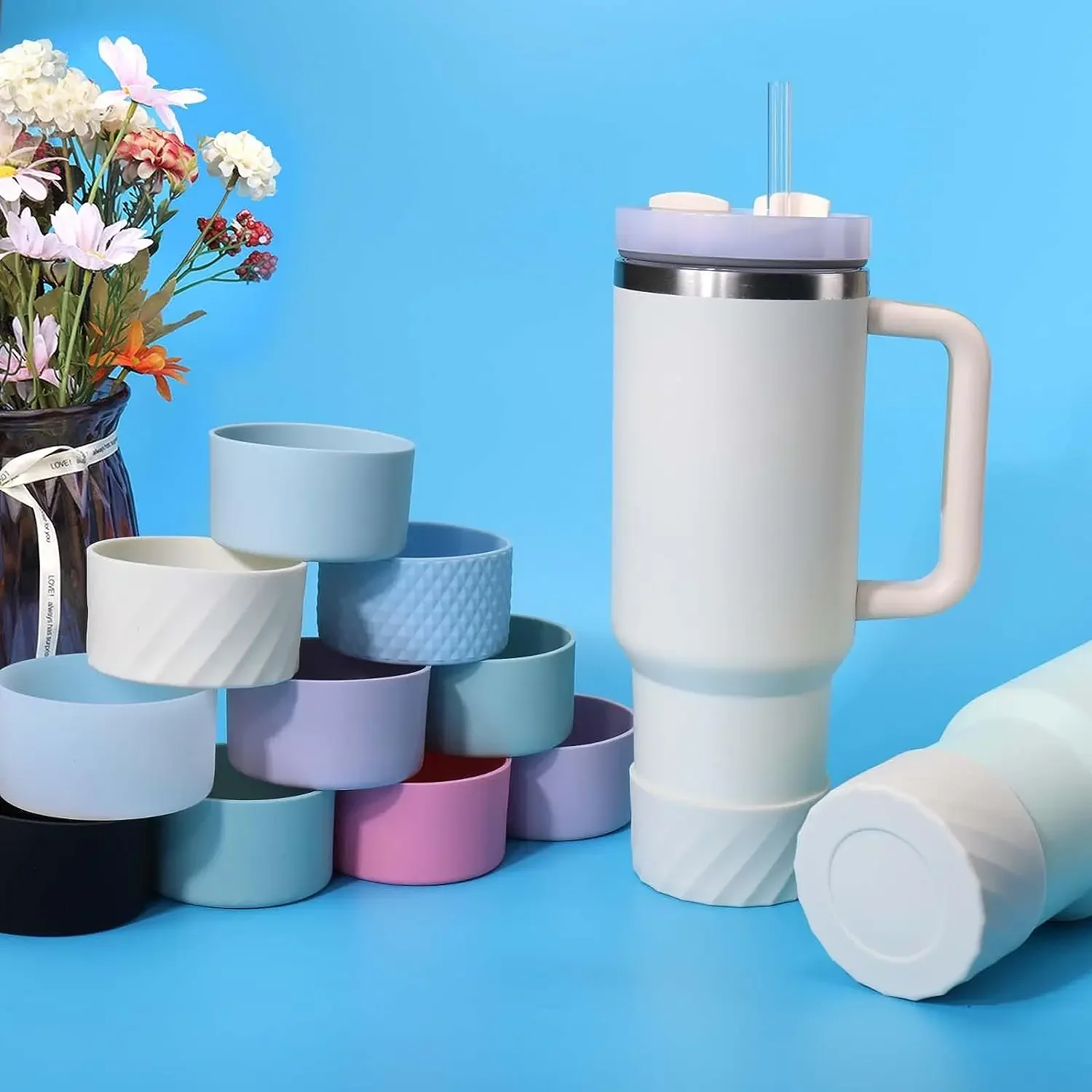 Silicone sleeve protective cup cover anti slip boot for tumbler 30oz 40oz bottom protector heat resistant food grade reusable
