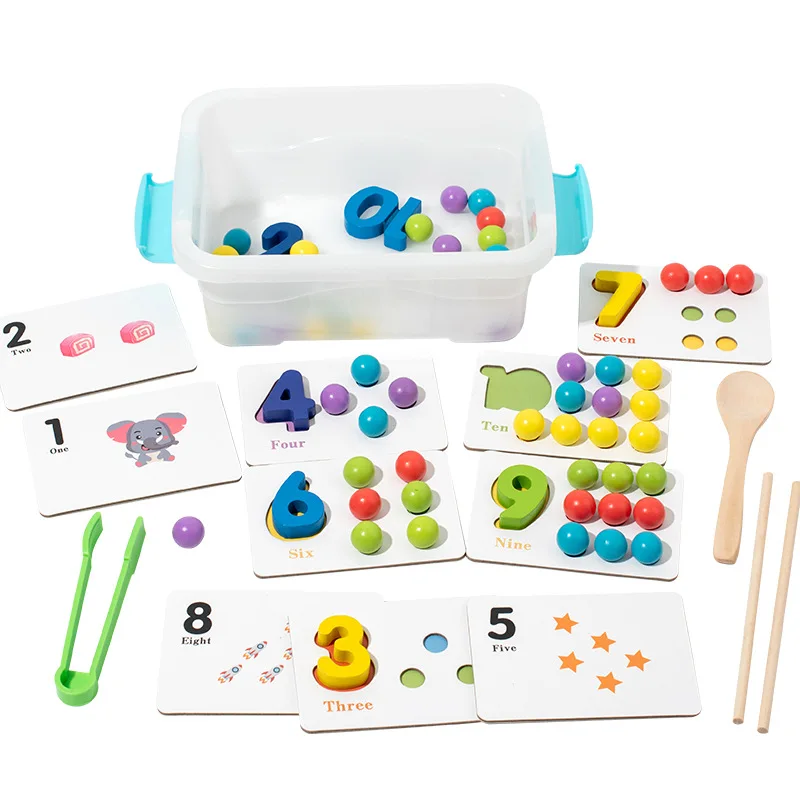 Jouets Montessori pour l'éducation préscolaire Jouet d'apprentissage des mathématiques Jouet de comptage des nombres mathématiques Jeu de perles à pince en bois pour enfants