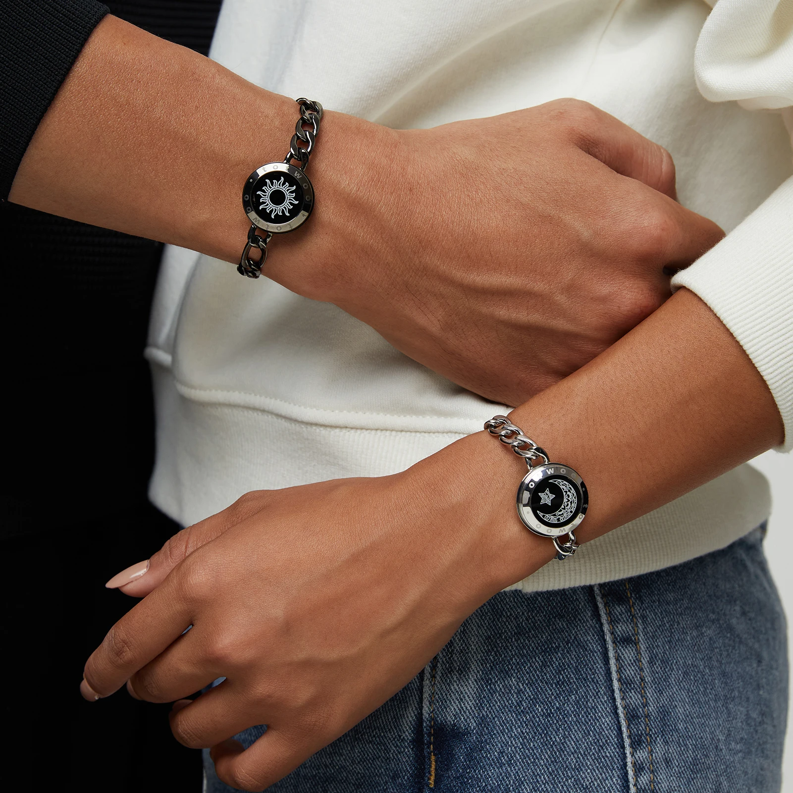 時計 Totwoo Love Sun&Moon Sun&Moon Touch Bracelets with Milan Rope(Black+Black