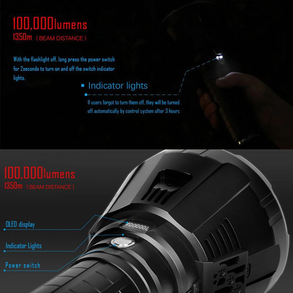 XHP70 flashlights high lumens 100000 1350m Long Range Distance Waterproof Rechargeable LED Tactical Flashlight Torch Searchlight supplier