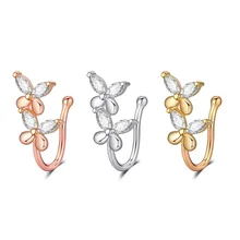 10Pcs/Set Double-Layer Butterfly Nose Ring Custom Gold Plating False Nose Ring None-Piercing Jewelry