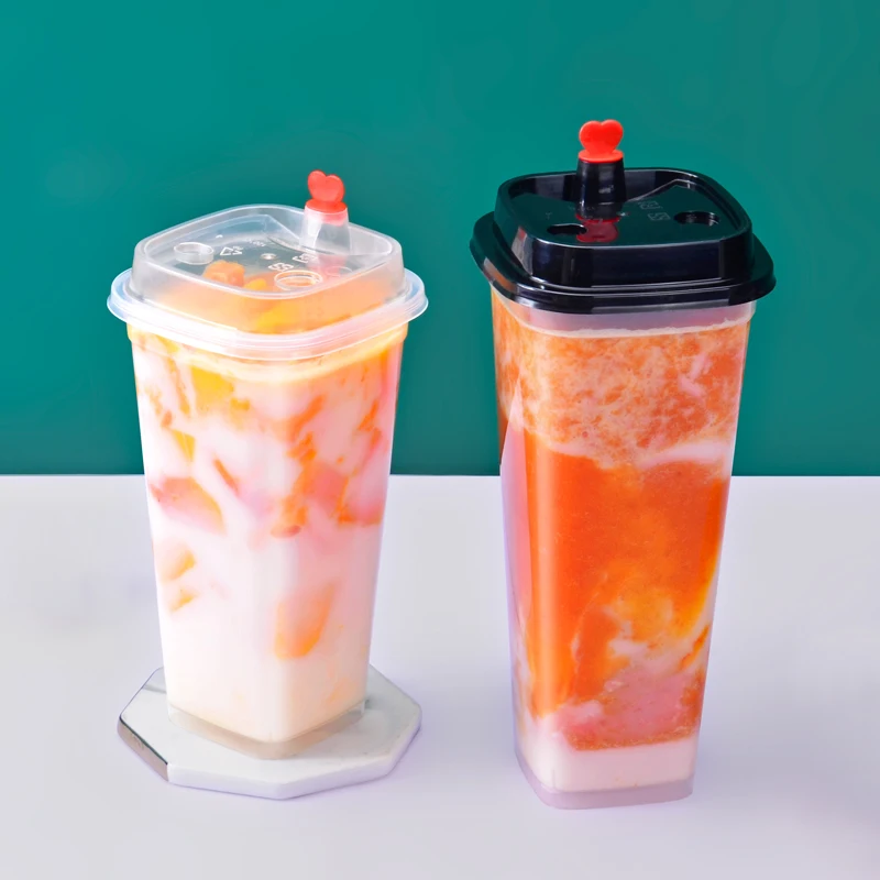 Customized Disposable Transparent Square Rigid Plastic Dessert Cup Milkshake Smoothie Coffee Cup Injection Plastic Cup