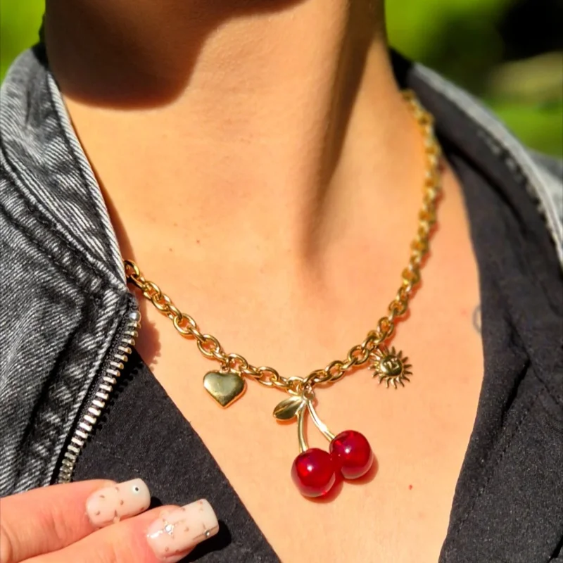 Women's Red Cherry Charm Jewelry Set