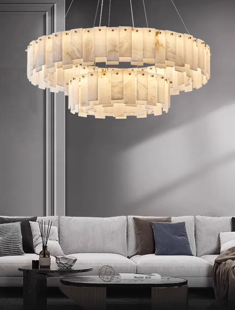 Postmodern All-copper Chandelier Living Room Designer Creative Minimalist Dining Room, Bedroom, Natural Marble All-copper Lamp.