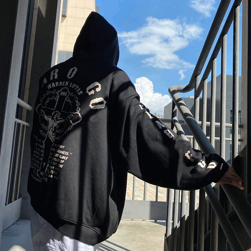 Al Aire Libre Streetwear gráfico impreso manga larga negro para