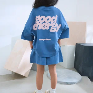 2026 Summer Custom Clothing Print Letters 3D Puff Print Oversize T Shirt and Shorts Set Kids Girls Clothing Sets
