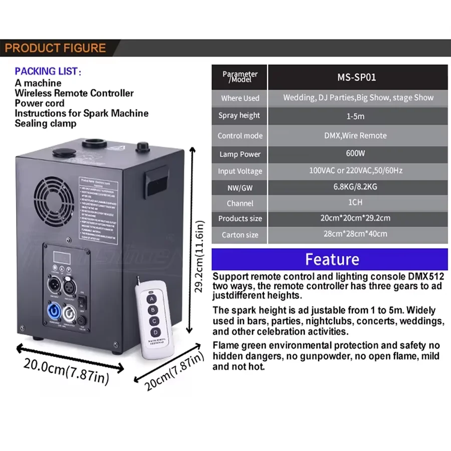 600W Cold Spark Machine - DMX Mini Spark Machine for Weddings