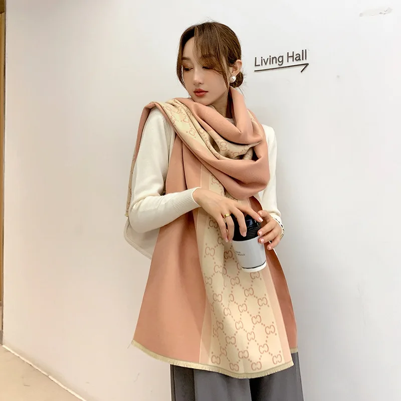 Winter Brand Design Style Letter Printed Jacquard Scarf Women Pashmina Cashmere Warm Thick Shawls Scarfs