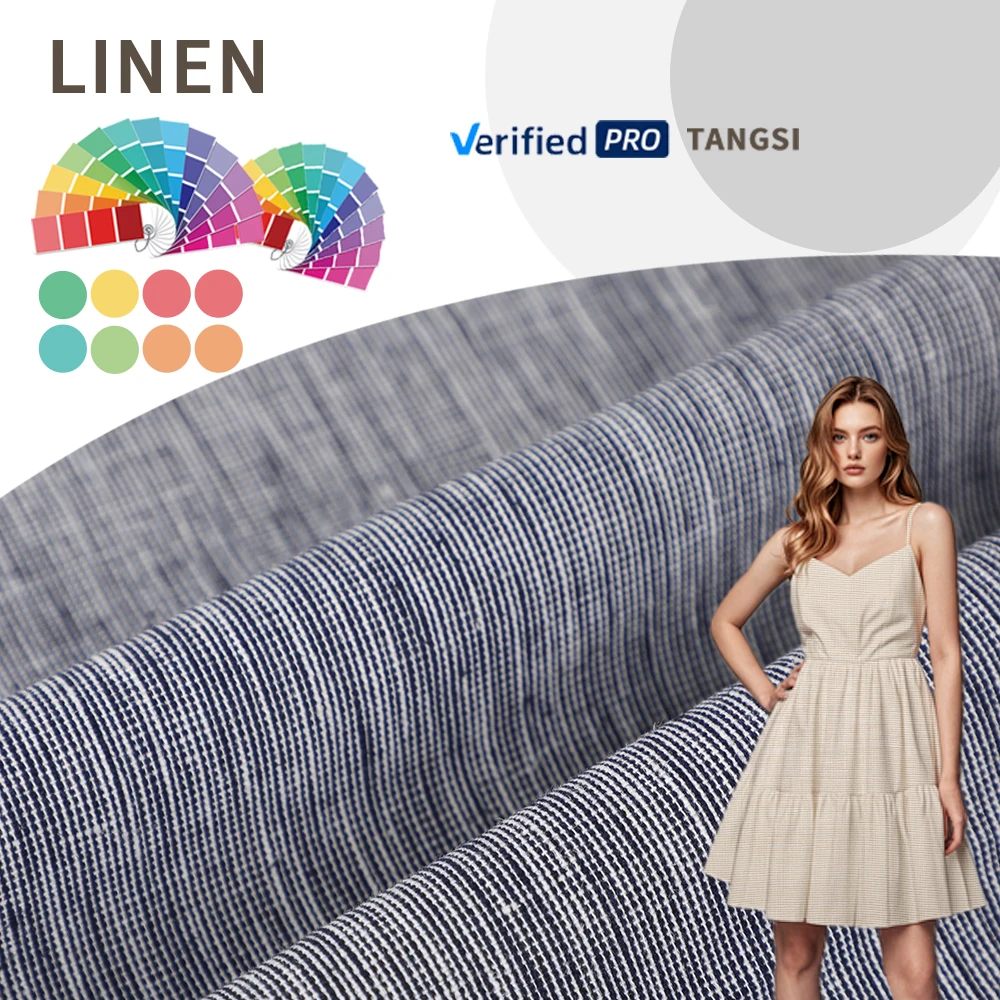 Direct Factory Sales Women's Clothing Organic Linen Cotton Yarn-Dyed Fabrics Solid Color Blouse T-Shirt Dress Woven Stretch