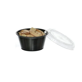 3.25 oz Sauce Container Clear Black Disposable PP Plastic Sauce Cup with PET Lids FREE SAMPLE