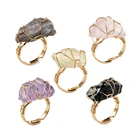 Hand Wire Wrap Mineral Adjustable Rings Natural Gemstone Moonstone Crystal Rings Natural Pink Quartz Amethyst Rough Stone Rings