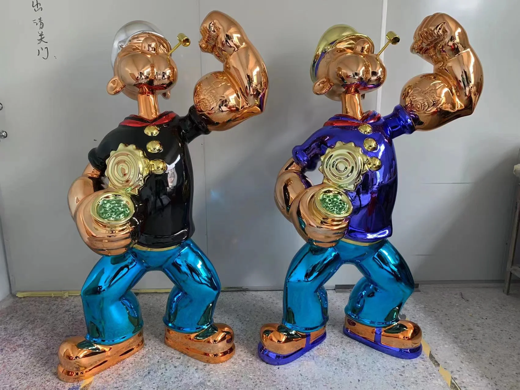 High Quality Custom Electroplating Plating Popeye Sculpture 4FT 5FT 150CM Fiberglass Popeye Status Sculpture