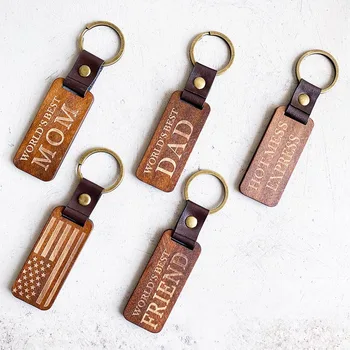 Custom Laser Engraving Logo Beech Walnut Wood Keychain Blanks Wooden ...