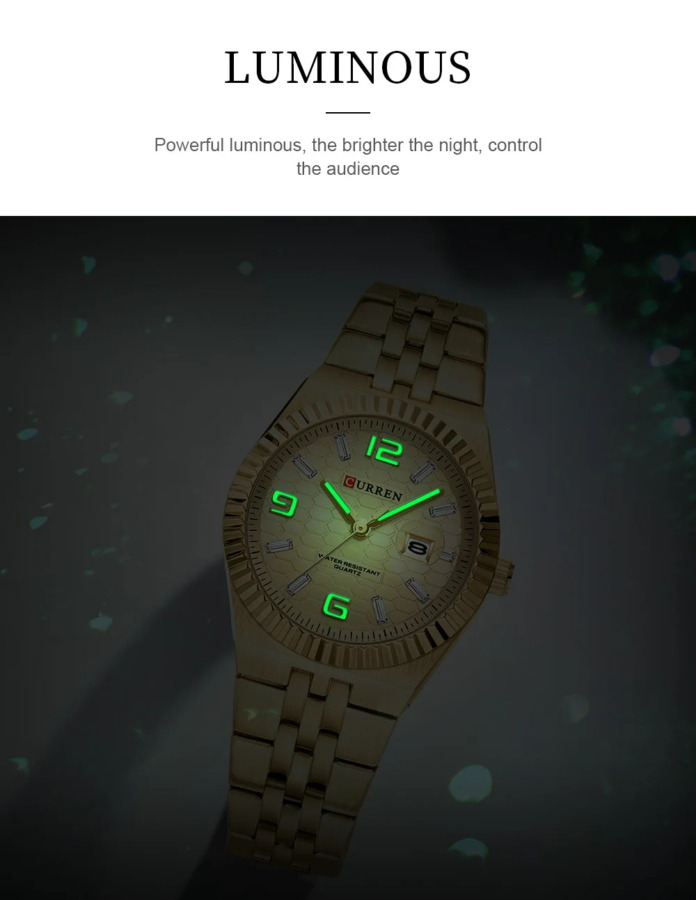 CURREN 8498 Women's Quartz Watches Stainless Steel Band Blue Dial Calendar Date Watch Ladies Water Resistant Luminous Wristwatch