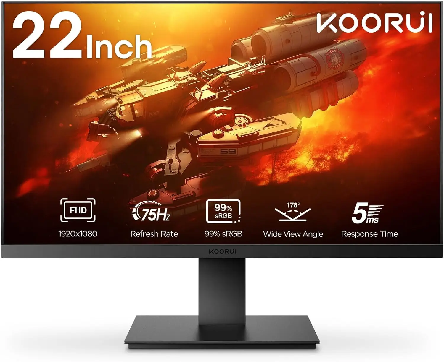 KOORUI 21.5 Inch Full HD Computer Monitor - 75hz IPS Display