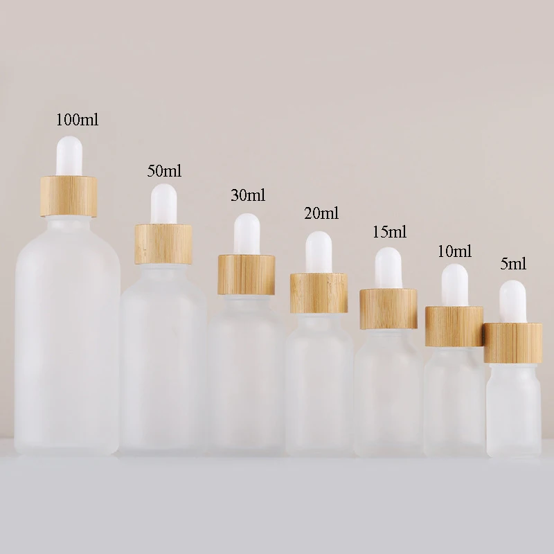 5ml 50ml Empty Glass Dropper Bottle With Bamboo Lid Frosted Glass