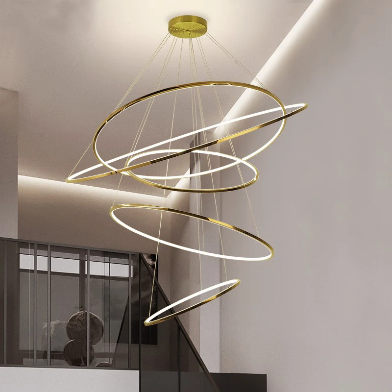 Modern Custom Decor Villa Living Room Stainless Steel Chandelier Ring LED Pendant Light