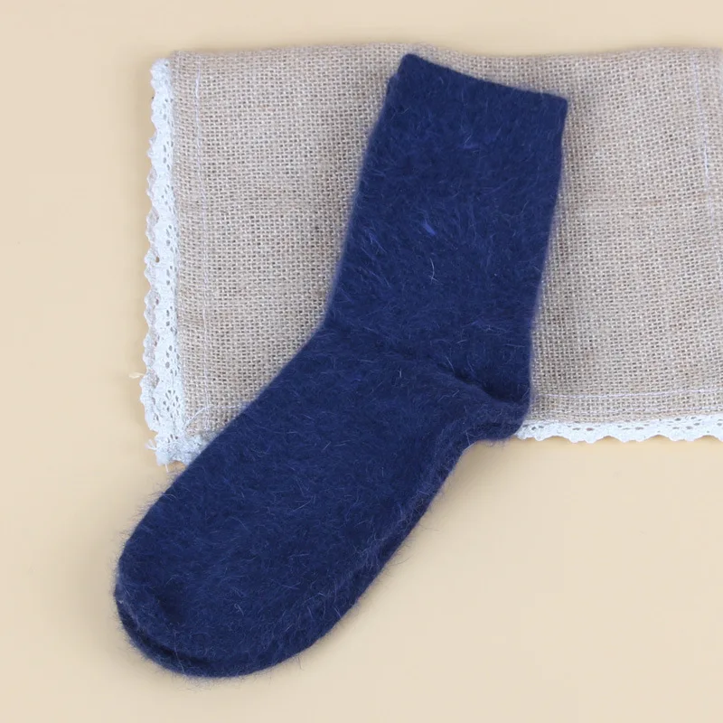 2025 New Style Solid Color Warm Socks Angora Rabbit Wool Socks Women's Thickened Wool Winter Tube Socks
