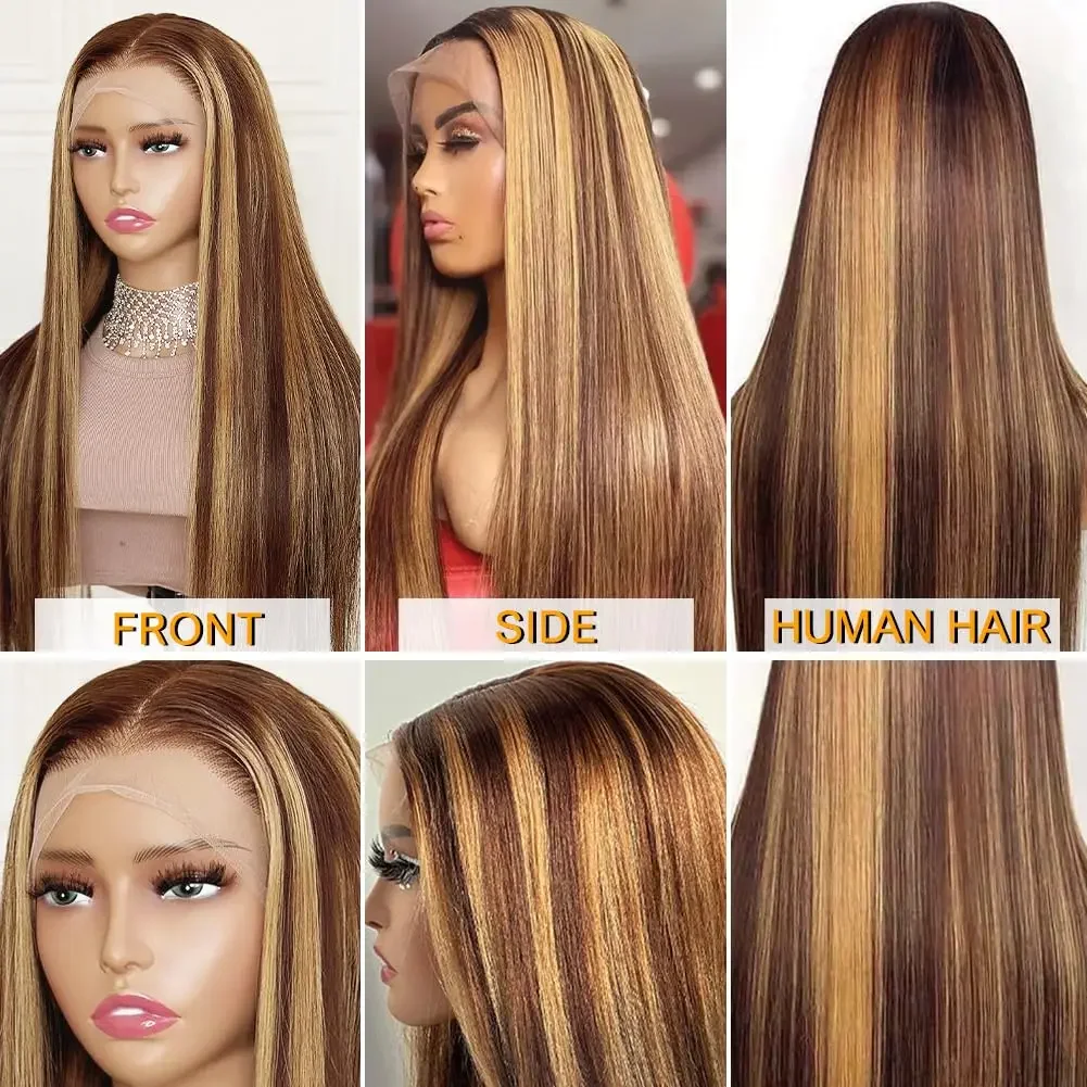 Peruka z koronką z przodu 13x4 Włosy ludzkie Prosta Miodowy Blond Ombre HD Przezroczysta Peruka z koronką z przodu z Baby Hair dla Kobiet_voghion.com