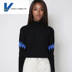 China V-times 2026 Autumn New Women's Korean Style Pullover Zipper Long Sleeve Knitted Sweater Versatile Loose Slimming Top