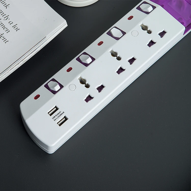 13A Plastic ABS 3-Outlet Extension Cord Socket Board with USB and Children Protection for Residential Use