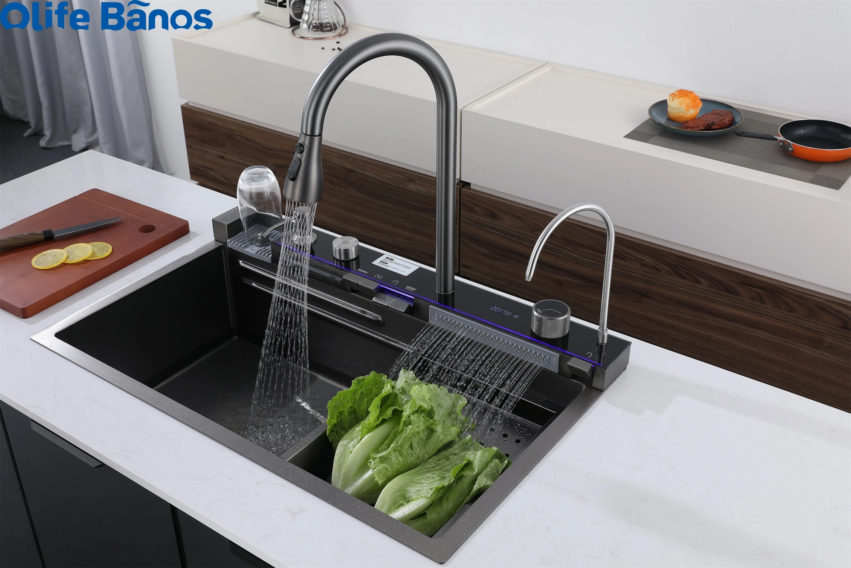 2023 New Trend  Nano Black  Stainless Steel 304 Piano Key Rainfall Fregadero De Cocina Ceramic Farmhouse Kitchen Sink factory