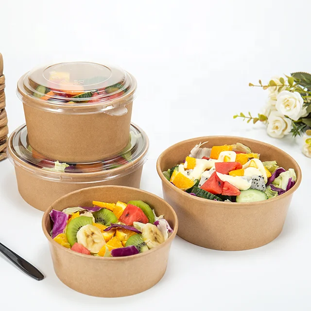 LOKYO Disposable Custom Printing Paper Cup Container Salad Poke Bowls Kraft Paper Bowl with Lid