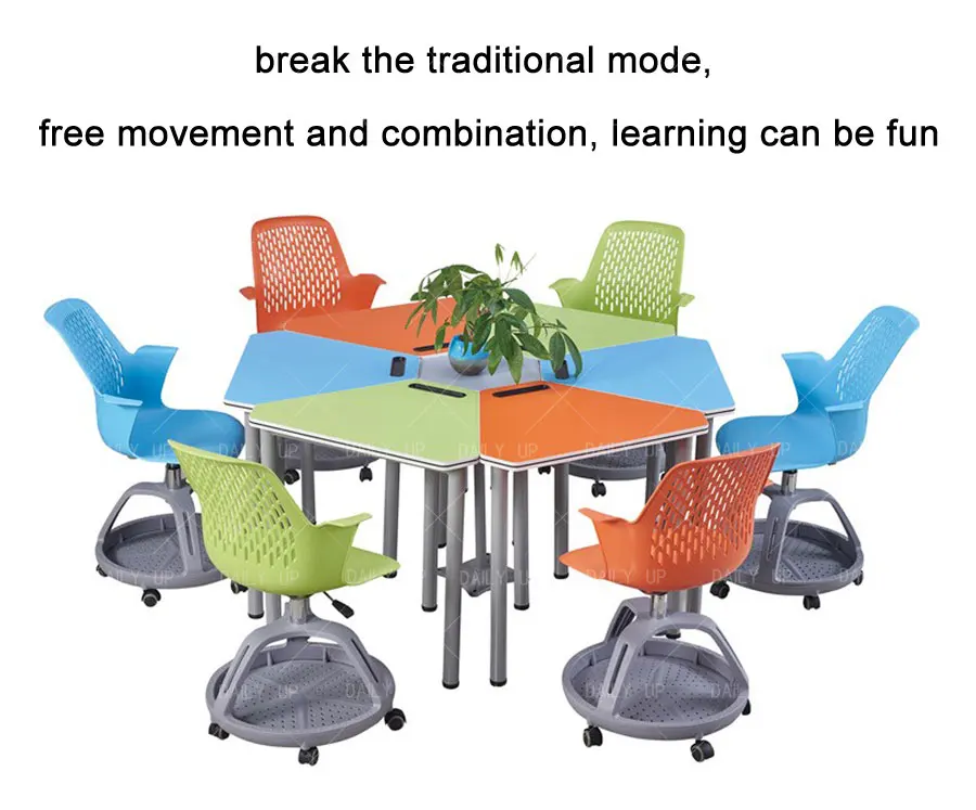 Group Reading Table and Chair With Colorful Desktop For Library Activity Studying Group Modular Reading Chair Adjustable