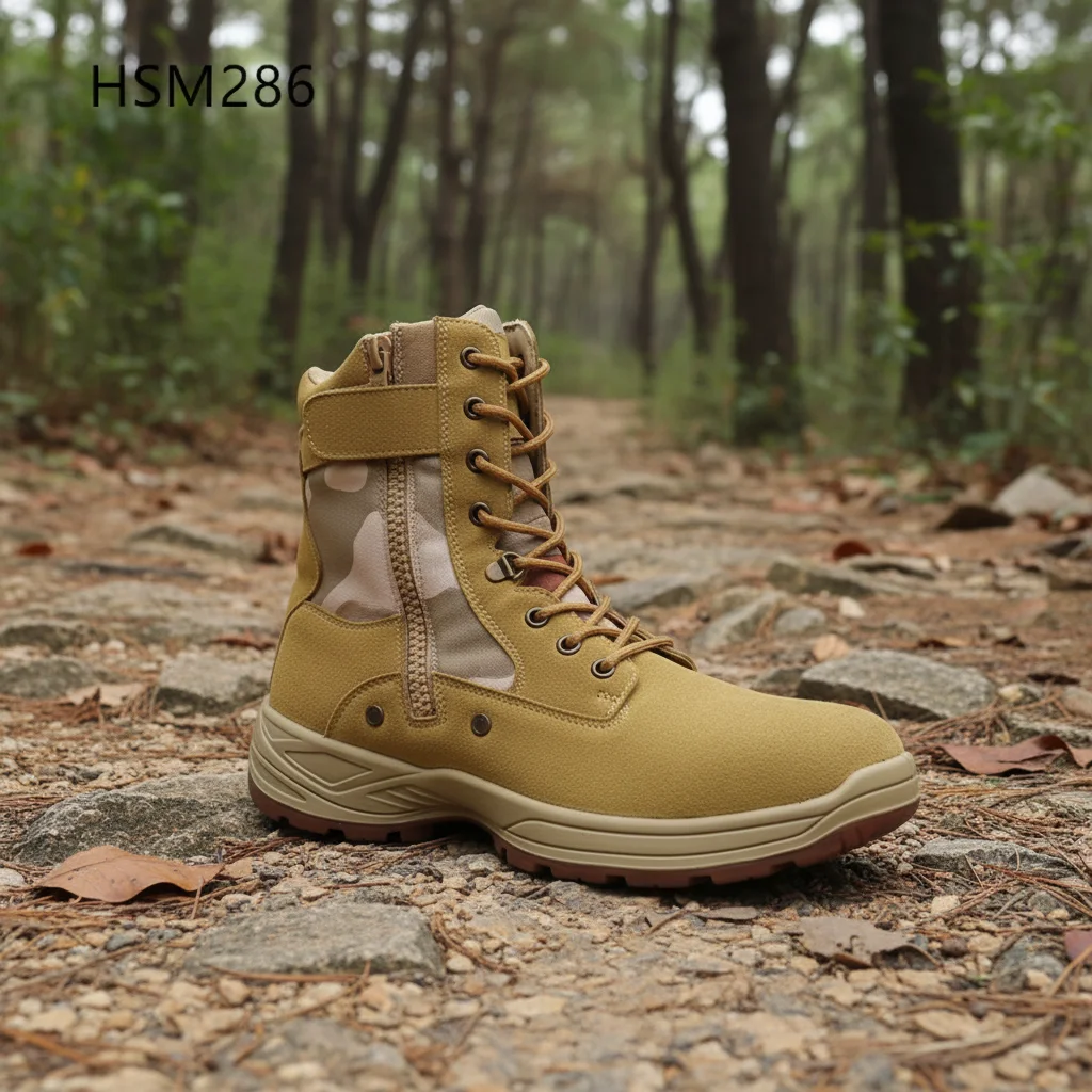 LXG, buty taktyczne do treningu na plateau, odporność na ścieranie, męskie buty typu desert do użytku na otwartym powietrzu w kamuflażu, buty bojowe z boczną zatrzaskową zamknięciem model HSM286