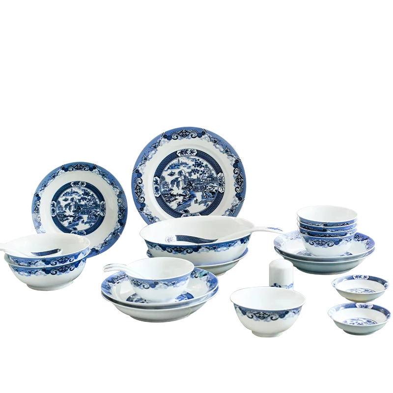 Exquisite Jingdezhen Bone Porcelain Tableware Set Underglaze Colored Bowl Chopstick Combination Chinese Household Use Ceramic